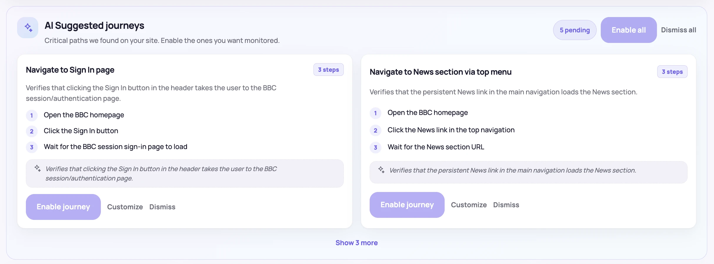 NorthDuty suggested journeys with their steps listed before enabling